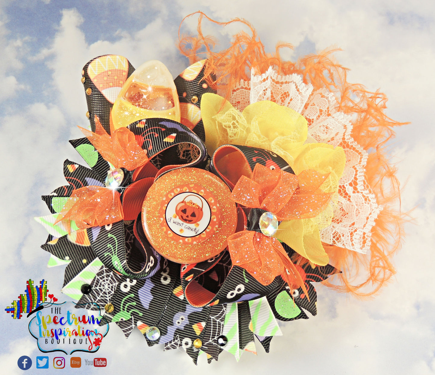 I Want Candy! Over The Top Halloween Ribbon Bow