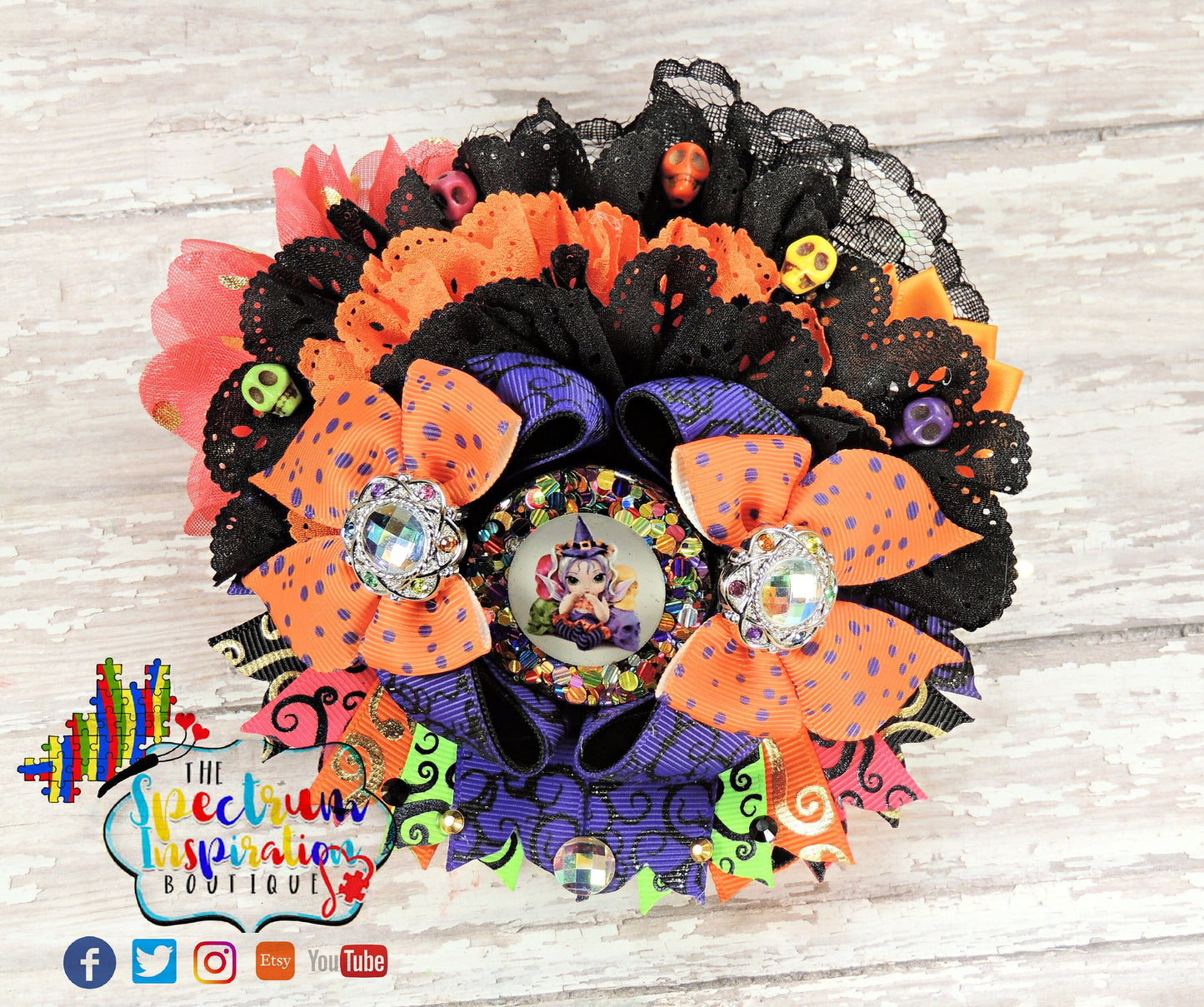 Precious Little Witch, Over the Top Bow, Ribbon Bow, Halloween Bow, Baby Witch Bow, Boutique Style Bow, OTT Halloween Bow, Colorful Bow