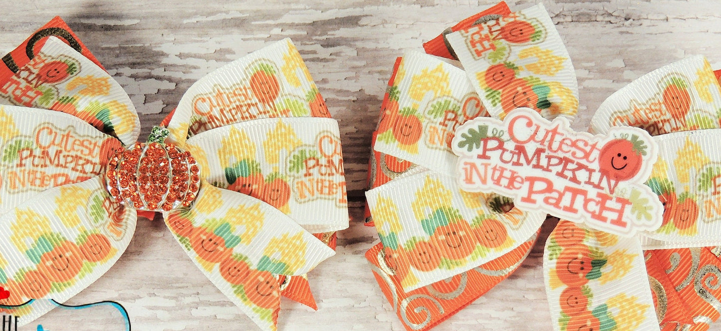 Cutest Pumpkin in The Patch Pigtails Set, Pigtail Bow, Pumpkin Bow, Fall time Pigtail Bows, Fall Bows, Pigtail Bow, Pinwheel Bows, Hair Bows